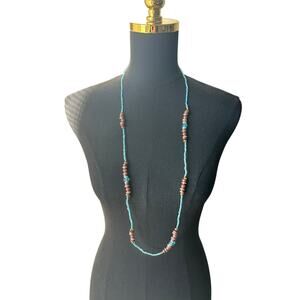 Bohemian Long Beaded Opera Necklace – Turquoise & Earth Tones